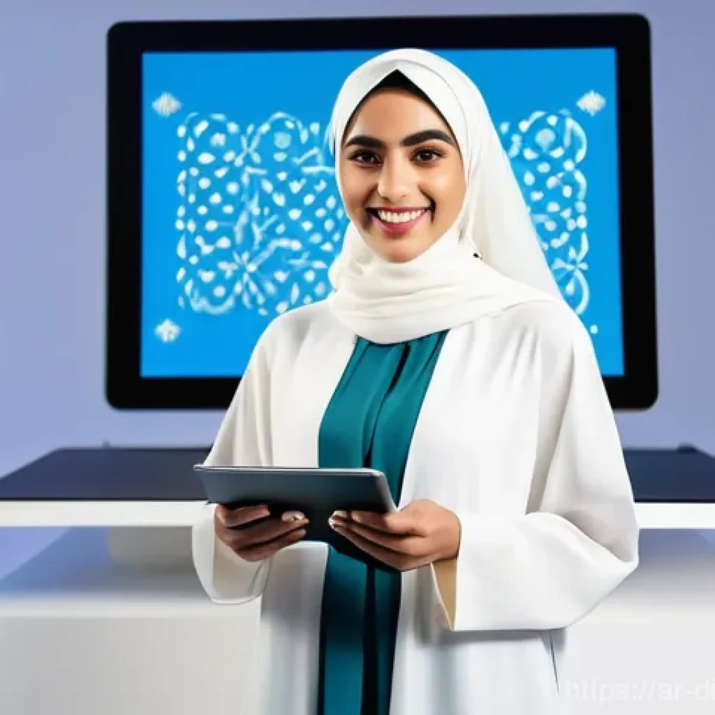 디지털 환경에서의 창의적 사고 기법 - **Authentic Digital Presence: A Modern Arab Creator**
A confident young Arab woman stands in a v...