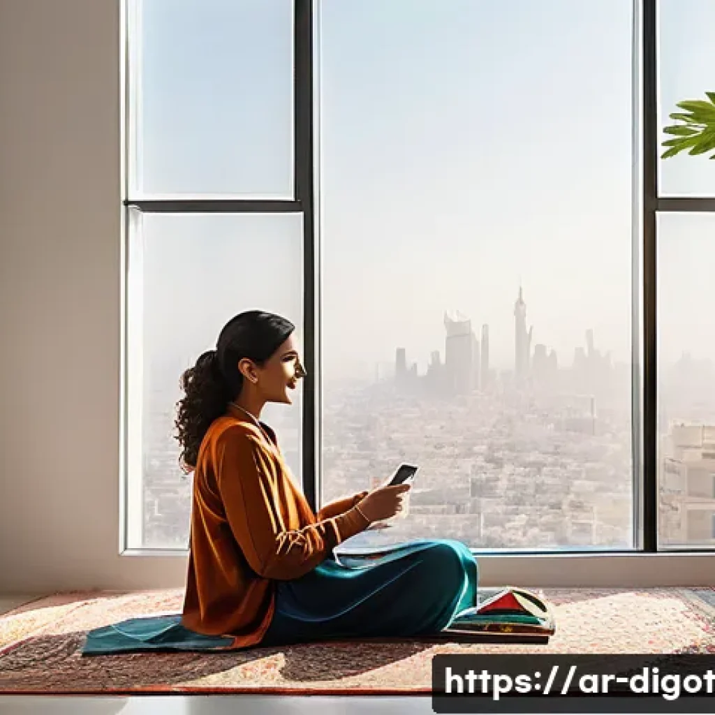 디지털 기술의 발전과 우리의 적응력 - **Prompt: Morning with a Smart Assistant**
"A cozy, sun-drenched modern living room in an Arab h...