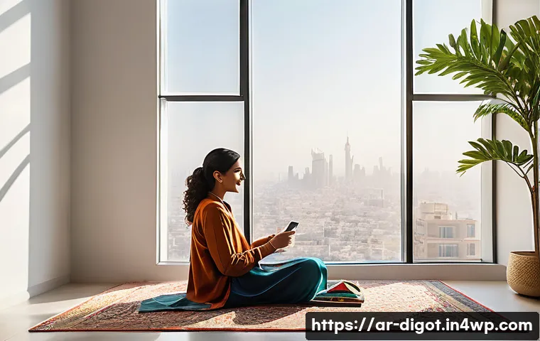 디지털 기술의 발전과 우리의 적응력 - **Prompt: Morning with a Smart Assistant**
    "A cozy, sun-drenched modern living room in an Arab h...