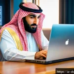 Home 21 인터넷에서의 개인 정보 보호를 위한 팁 - A professional Arab man in traditional attire sitting at a modern desk with a laptop open, thoughtfu...